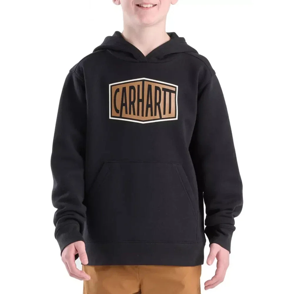 Carhartt Hoodie Boys Large Black Graphic Fleece Long Sleeve Pullover JAX1765